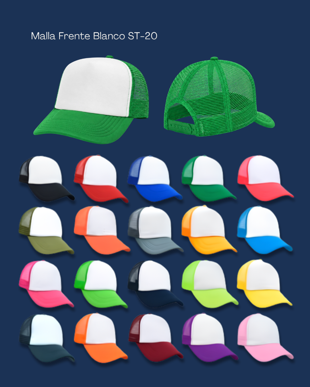 Colores disponibles de Gorra Malla Frente Blanco ST21 RJIMPRESS