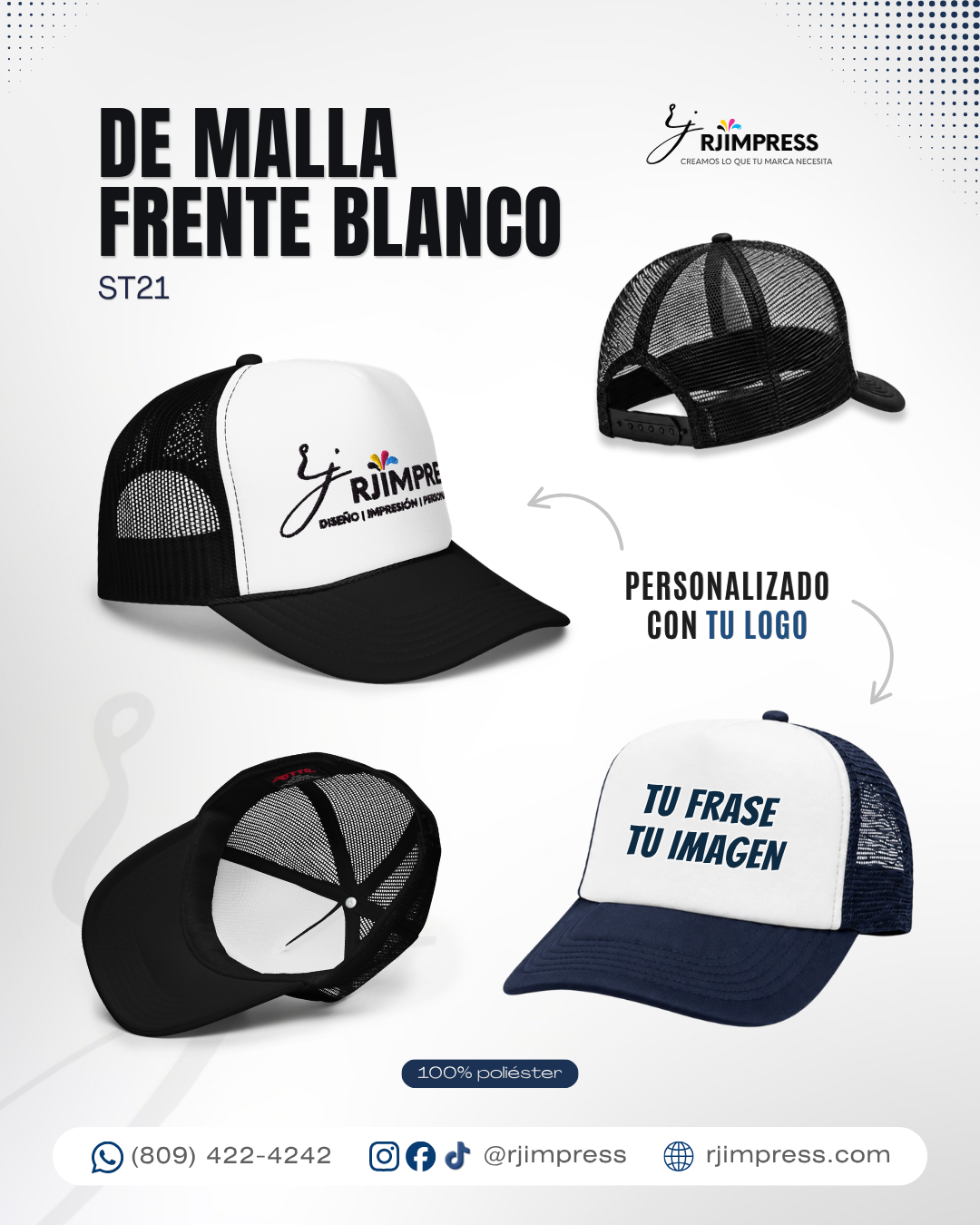 Gorra Malla Frente Blanco ST21 personalizada por RJIMPRESS