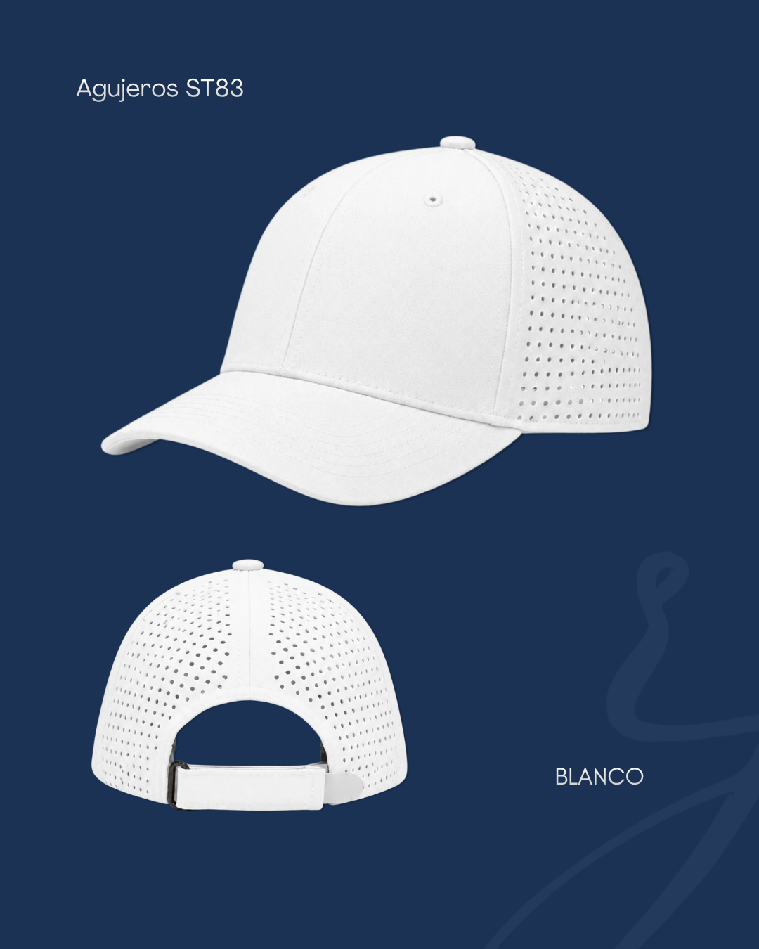 Gorra Agujeros ST83 blanca personalizada por RJIMPRESS