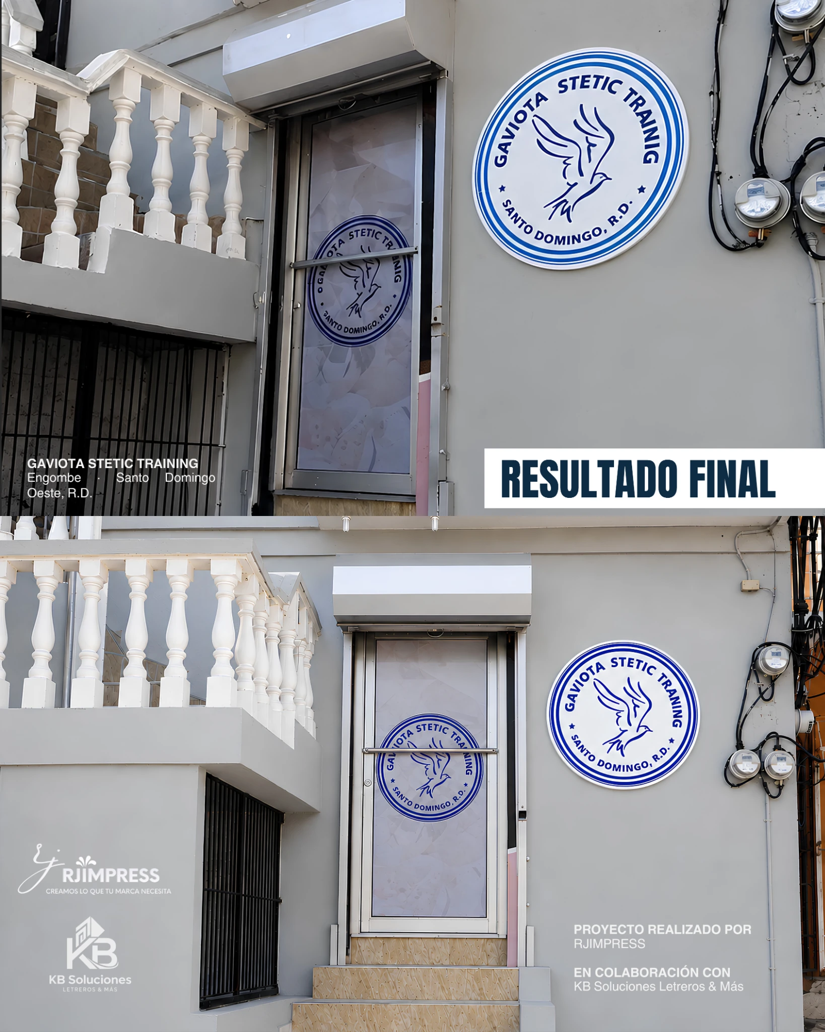 Resultado final del letrero y rotulación de Gaviota Stetic Training